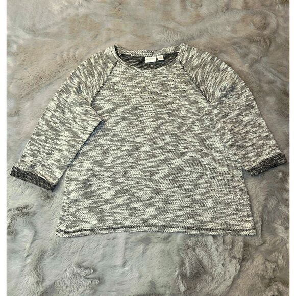 Weekends by Chicos‎ Marled Knit Sweater Raglan Sleeve Textured Gray White size 2 - Picture 1 of 13